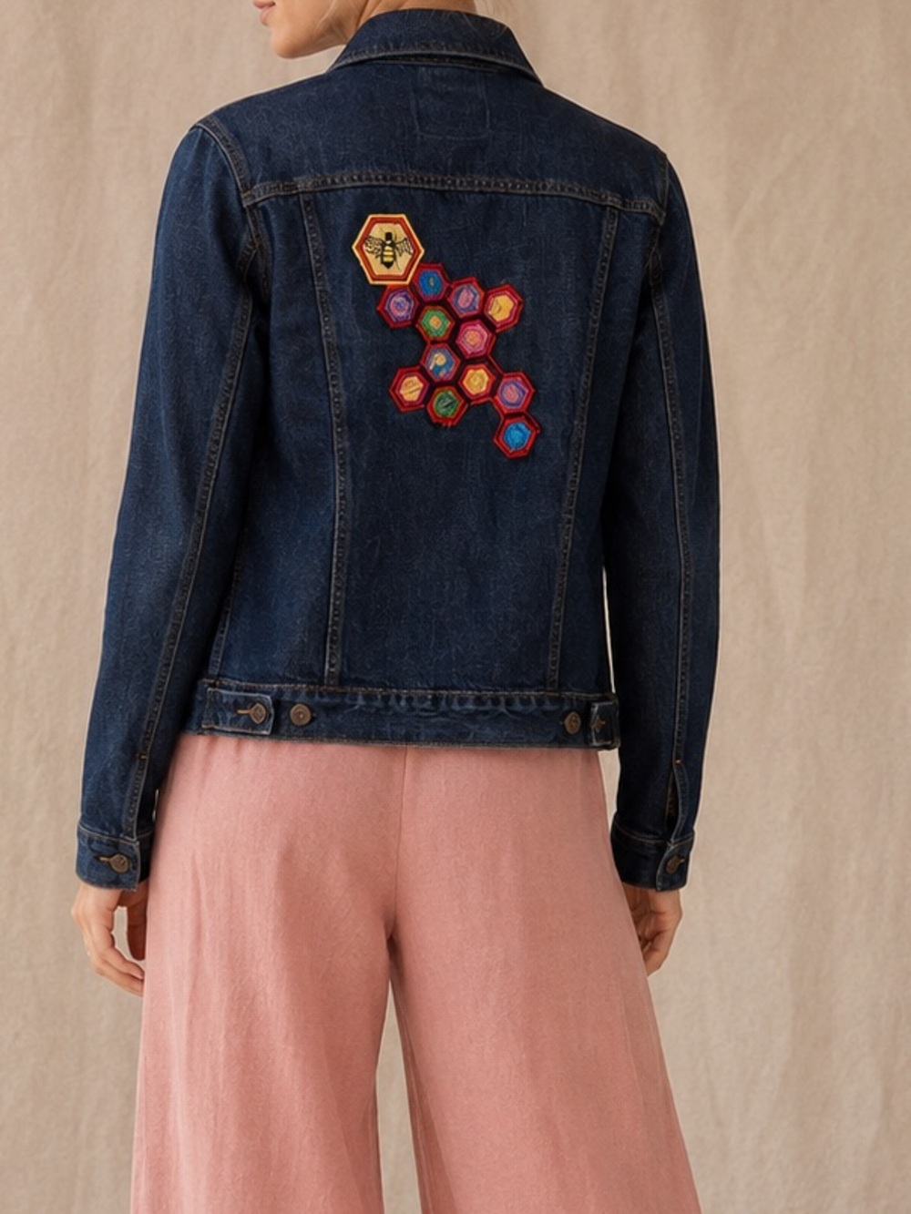 Vintage Levi Strauss Denim Jacket Bee Honeycomb Patch Size L - Picture 3 of 7